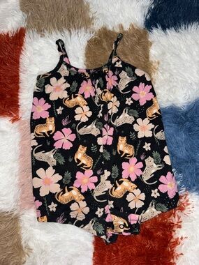 Baby Black Floral & Tiger Print Tank Romper